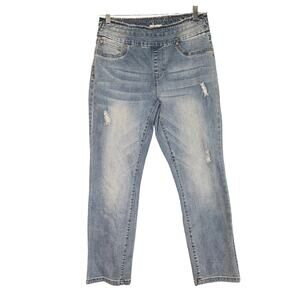 Tribal Jeans Boyfriend Womens 12 Blue Distressed Stretchy Denim Pants Pull On